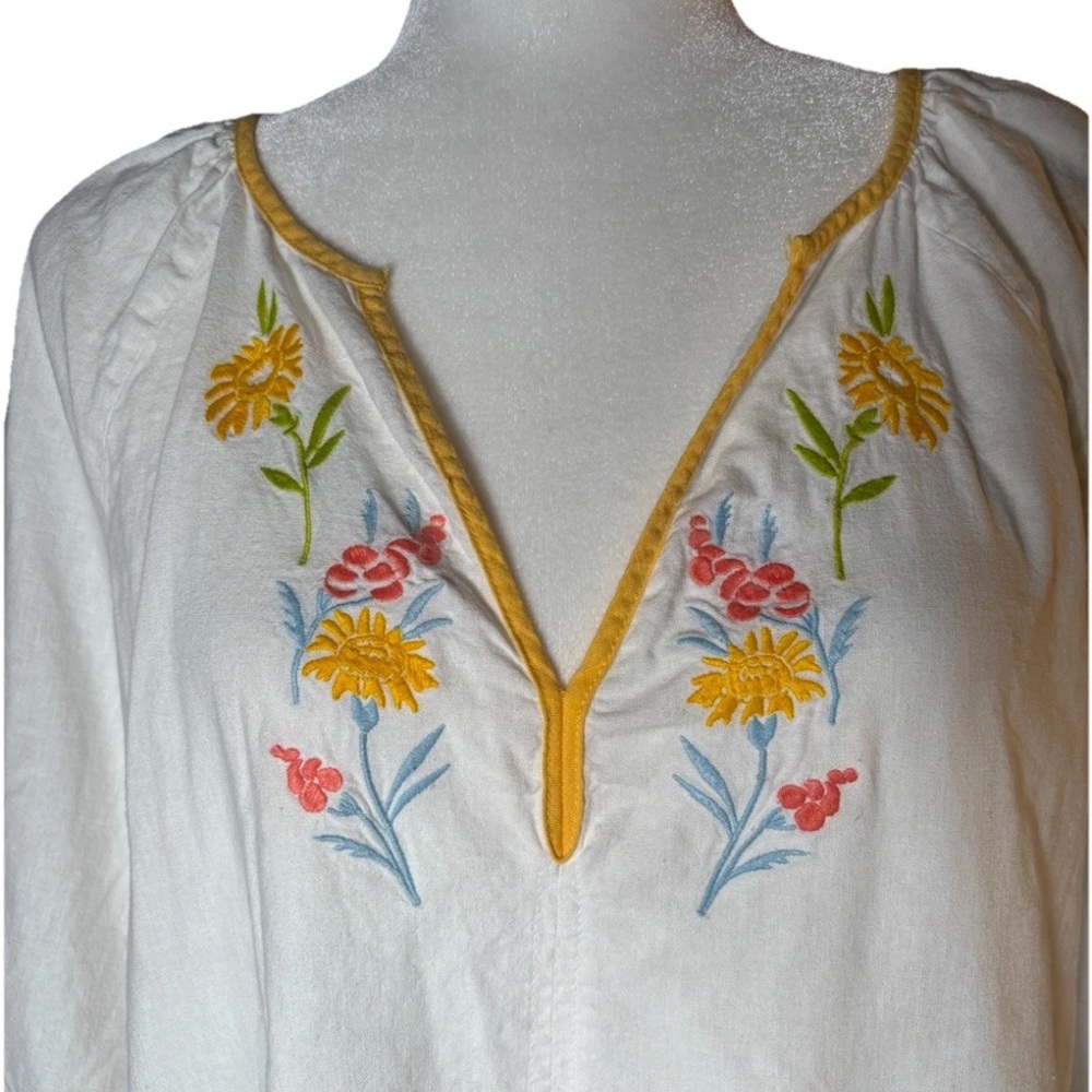 Calypso St. Barth Linen Blend White Embroidered Short Shift Dress - M - Picture 4 of 9
